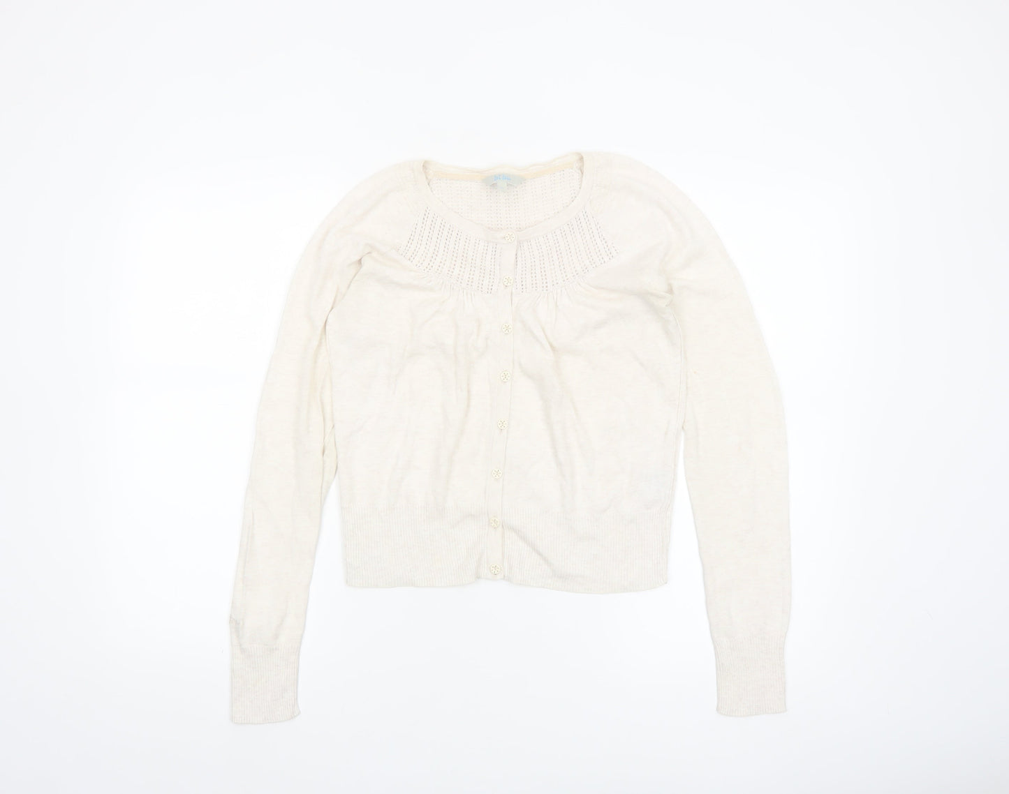 Fat Face Women Ivory Cotton Knit Cardigan Size 10 Classic Long Sleeve