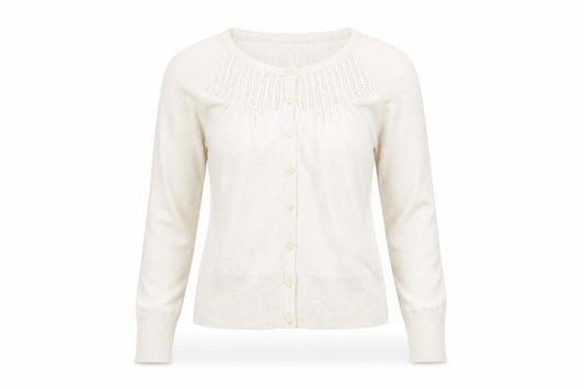FatFace Women Ivory Cotton Knit Cardigan Size 10 Classic Long Sleeve