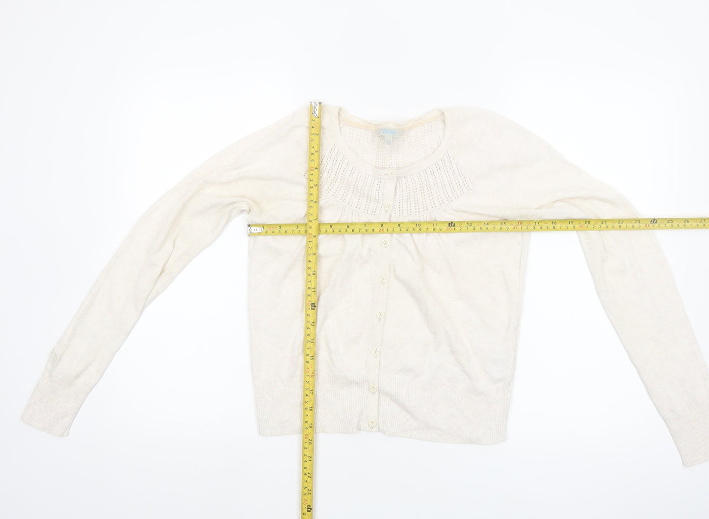 Fat Face Women Ivory Cotton Knit Cardigan Size 10 Classic Long Sleeve