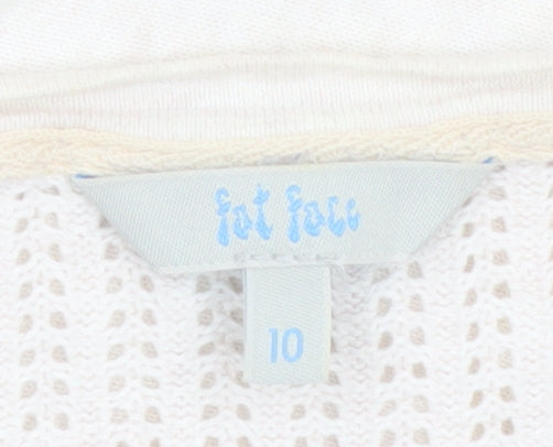 Fat Face Women Ivory Cotton Knit Cardigan Size 10 Classic Long Sleeve