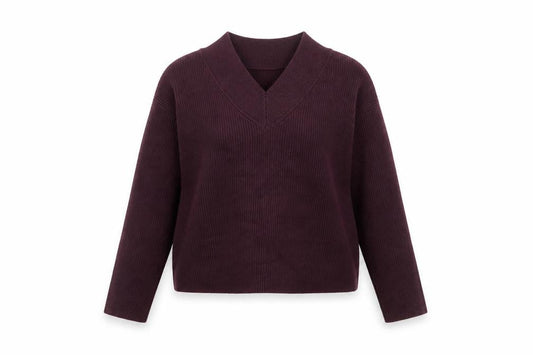 Marks & Spencer Womens Purple V-Neck Ribbed Knit Jumper M