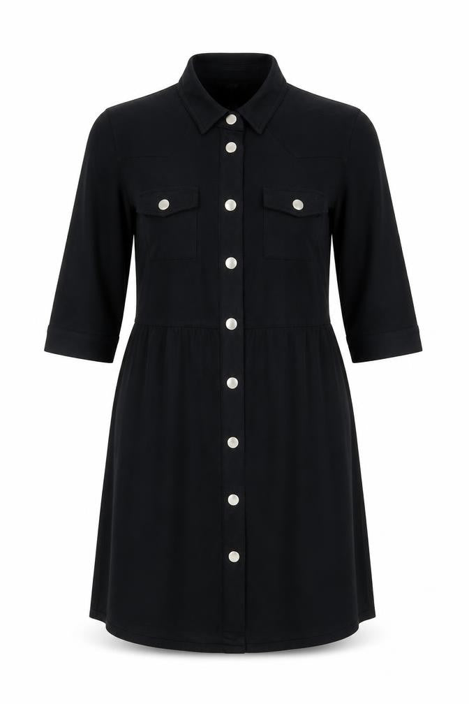 Goldie Women Black Shirt Dress S Polyester Button Stretch