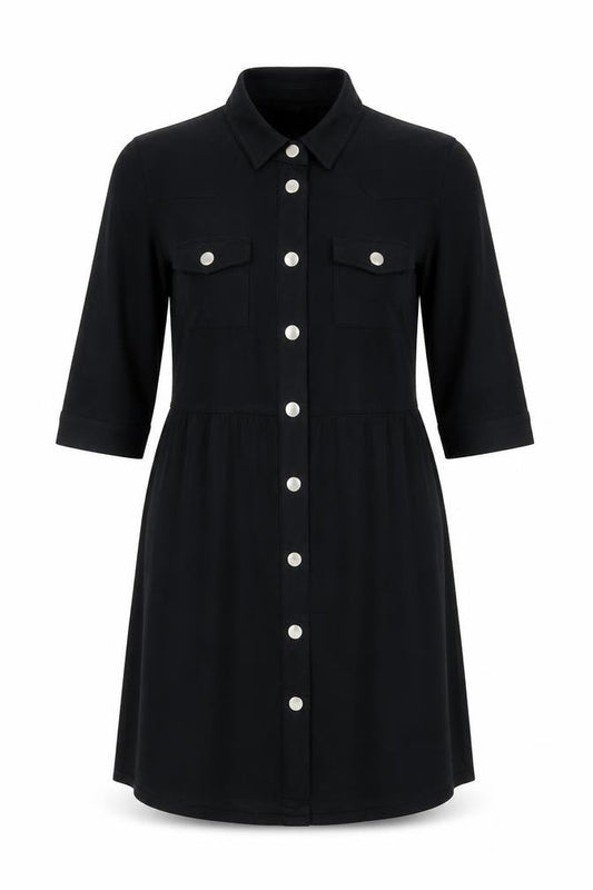 Goldie Women Black Shirt Dress S Polyester Button Stretch