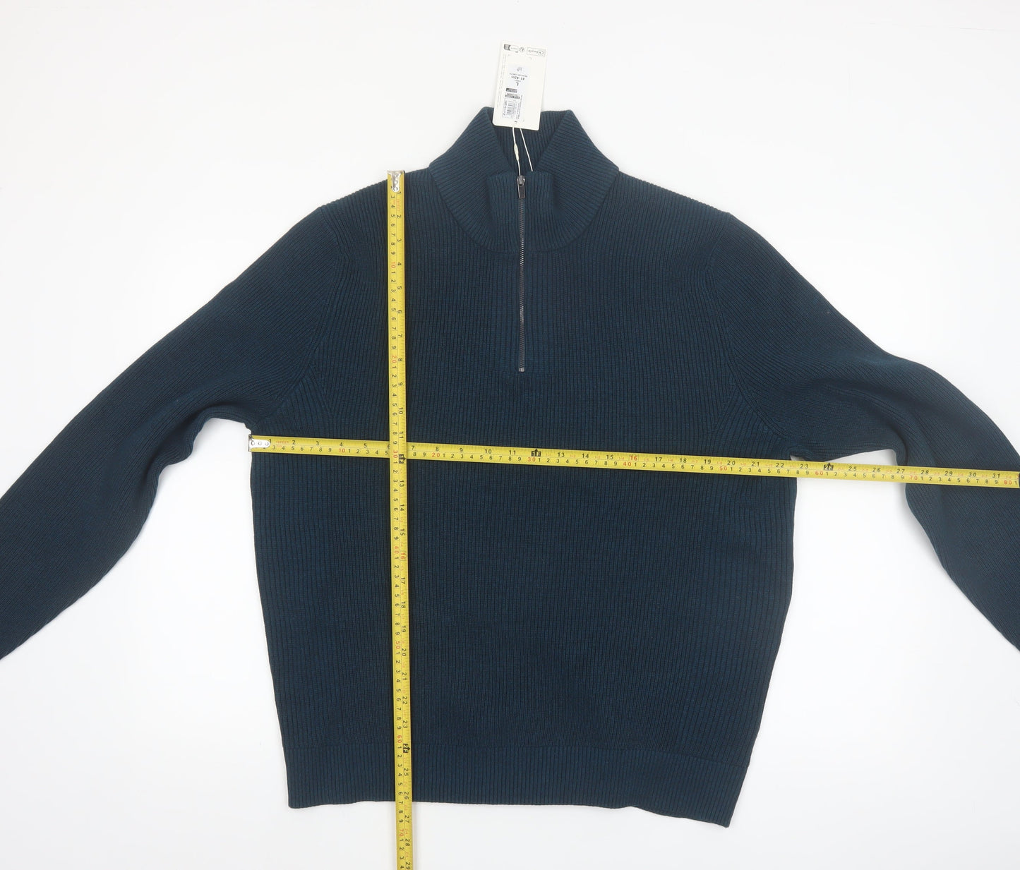 Marks and Spencer Men’s Blue Cotton Blend 1/2 Zip Jumper L Regular