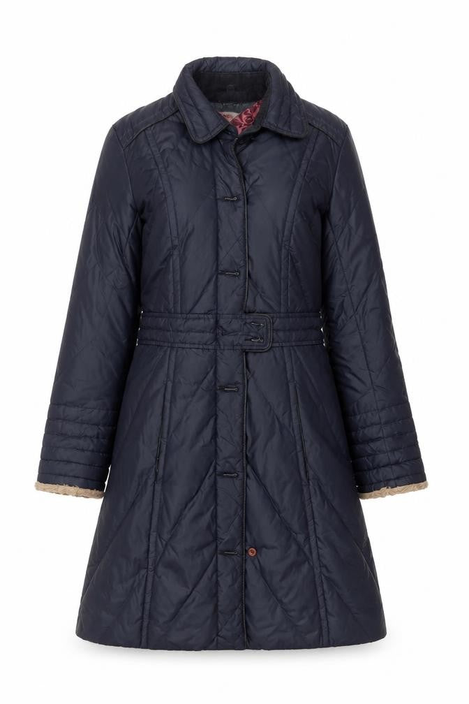 Tommy Hilfiger Denim Women's Navy Puffer Coat Medium Belted Down Long Jacket