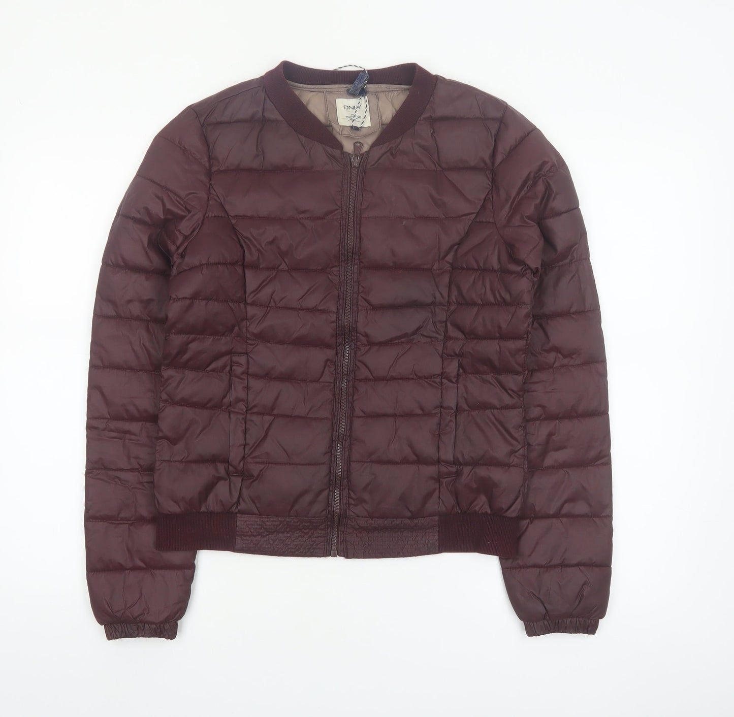 ONLY Women’s Brown Quilted Puffer Jacket Size S Lightweight Nylon