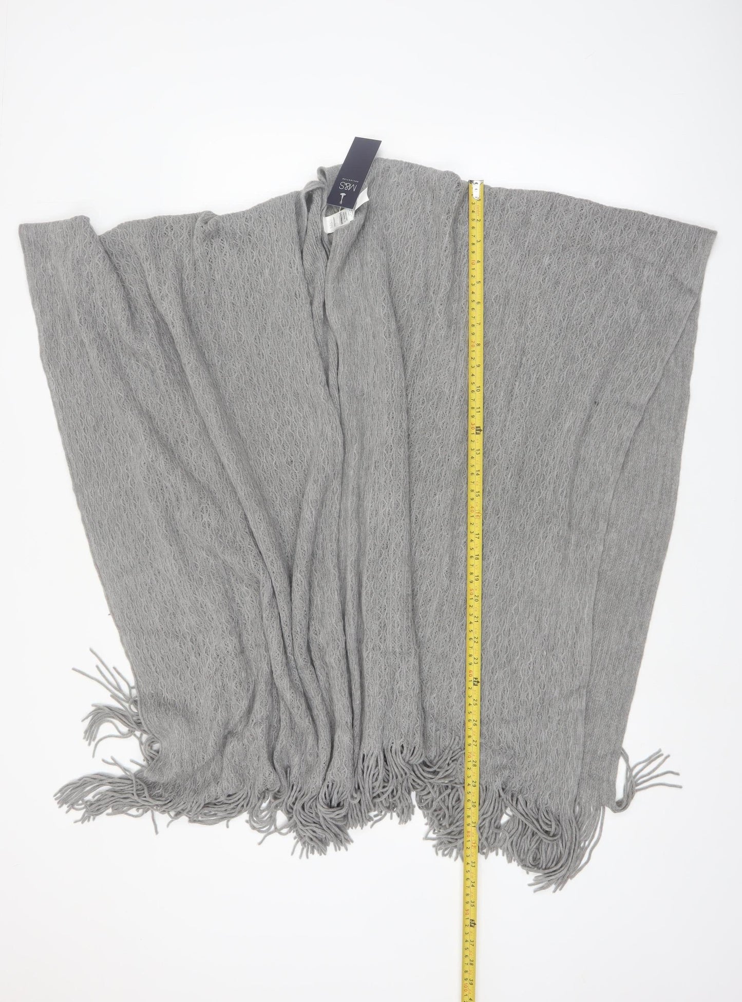 Marks and Spencer Women Grey Knit Fringe Cape One Size Lightweight Acrylic