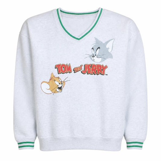 Primark Tom and Jerry Men's Grey V-Neck Sweatshirt M