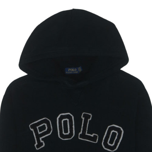 Ralph Lauren Men's Black Pullover Hoodie Medium College Logo Fleece