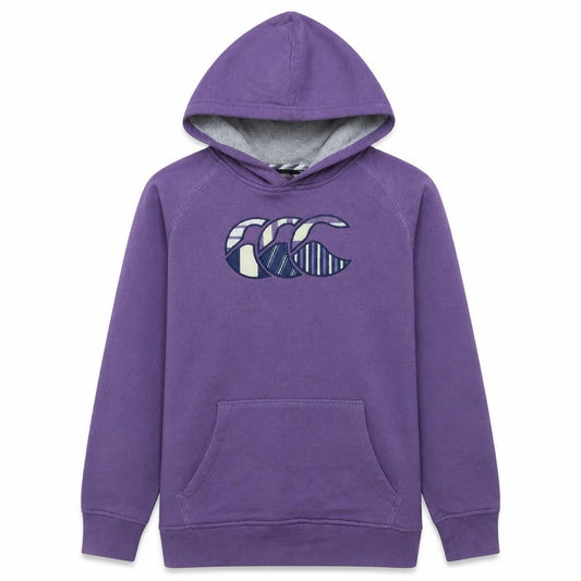 Front view of Canterbury girls’ purple 14 years pullover hoodie with logo print