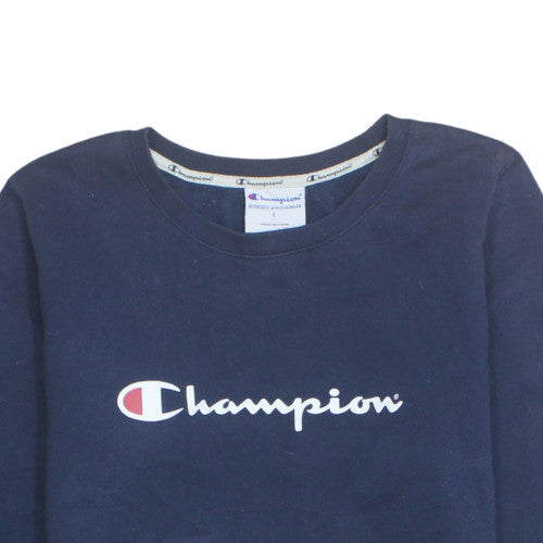 Champion Mens Blue L Pullover Crew Neck Logo Sweatshirt