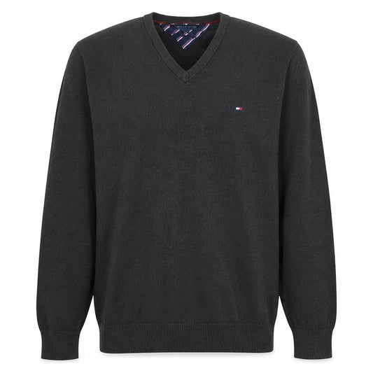 Tommy Hilfiger Men's Black Cotton Cashmere V-Neck Jumper L