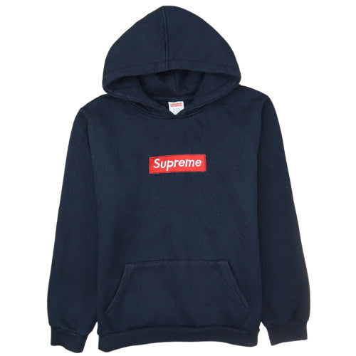 Supreme Men Blue Pullover Hoodie Medium Embroidered Box Logo Fleece