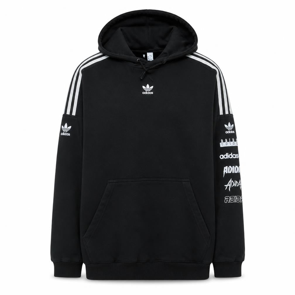 Adidas Mens Black Pullover Hoodie Size L Graphic Print Sportswear