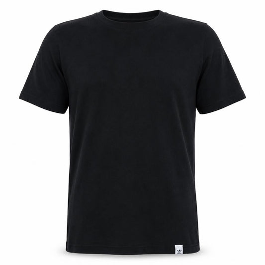 Front view of Adidas Men's Black Medium Basic Logo Short Sleeve Cotton T-Shirt