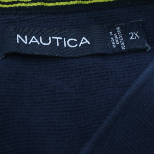 Nautica Men Blue Striped Short Sleeve Polo Shirt 2XL Cotton