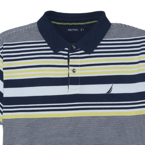 Nautica Men Blue Striped Short Sleeve Polo Shirt 2XL Cotton