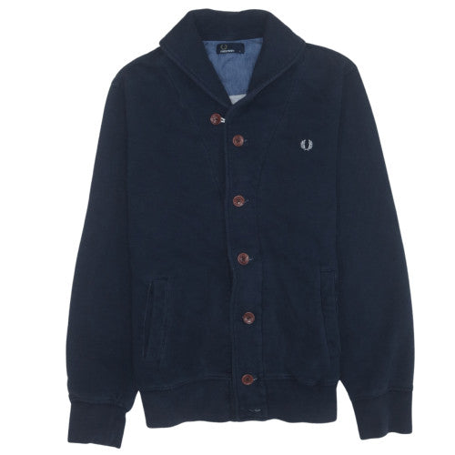 Fred Perry Men's Blue Collared Cotton Cardigan Size L