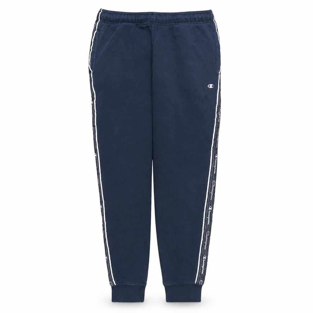 Champion Men's Blue Medium Logo Tape Cuffed Sweatpants