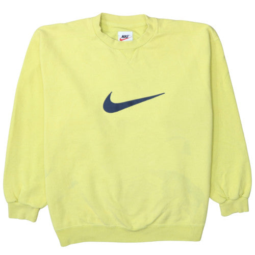 Nike Mens Yellow Logo Sweatshirt L Regular Fit Crew Neck