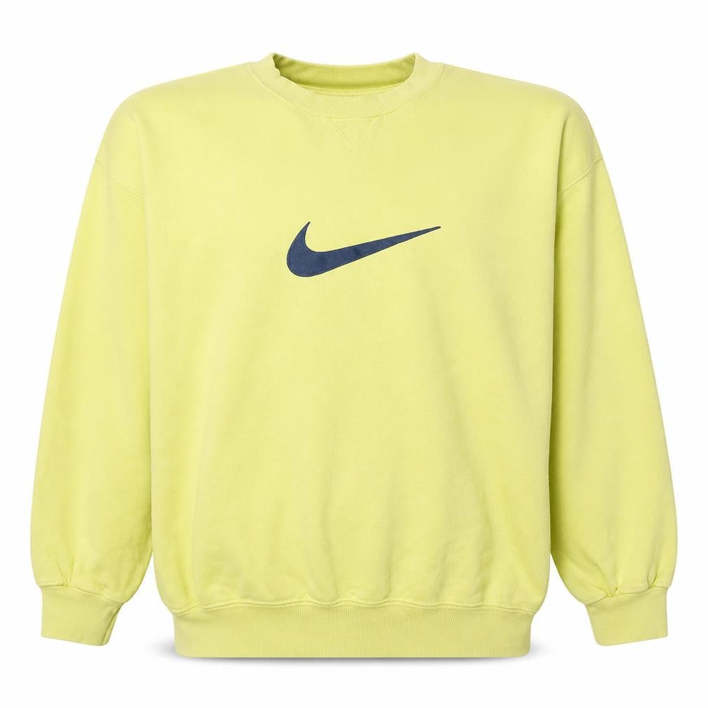 Nike Mens Yellow Logo Sweatshirt L Regular Fit Crew Neck