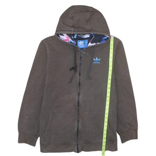 Adidas Womens Brown Full Zip Hoodie L Floral Lined Hood Casual