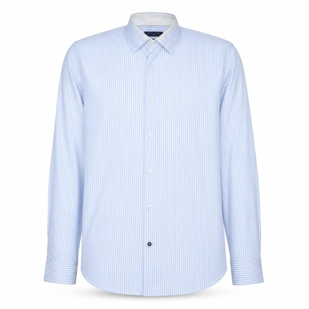 Tommy Hilfiger Men’s Blue Striped Slim Fit Long Sleeve Shirt 15.5 40in