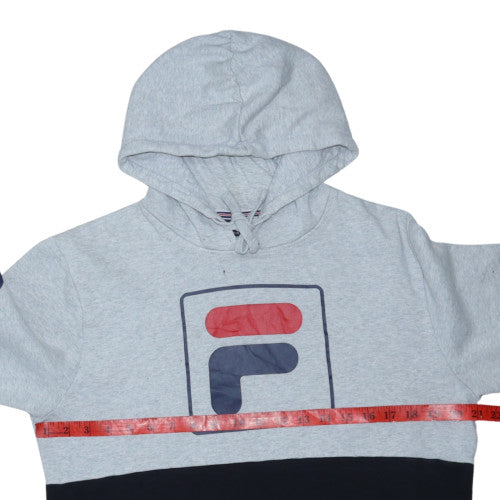 FILA Men's Grey Black Pullover Hoodie Small Logo Fleece Sweatshirt