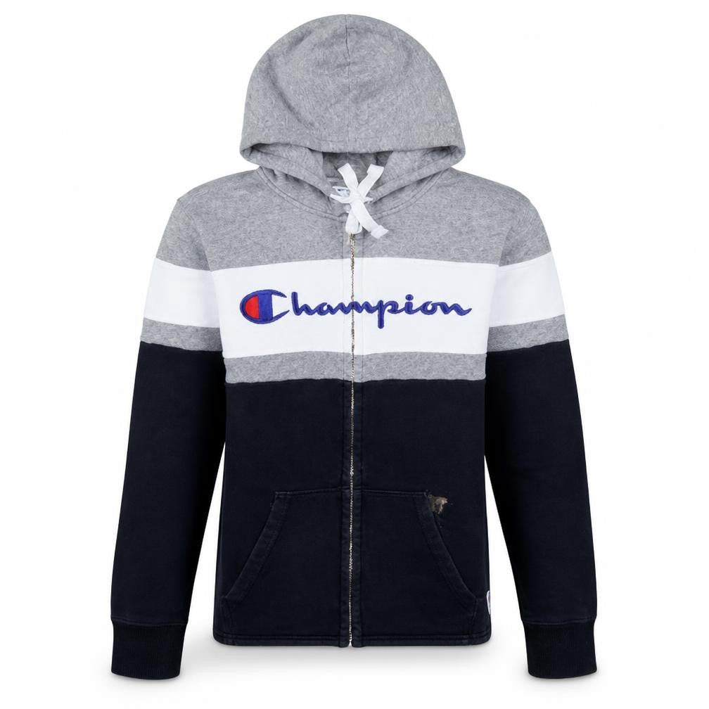 Champion Men’s Grey Full Zip Hoodie S Logo Cotton Long Sleeve