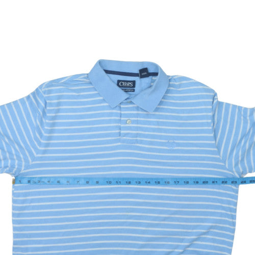 Chaps Men’s Blue Striped Polo Shirt L Cotton Blend Short Sleeve
