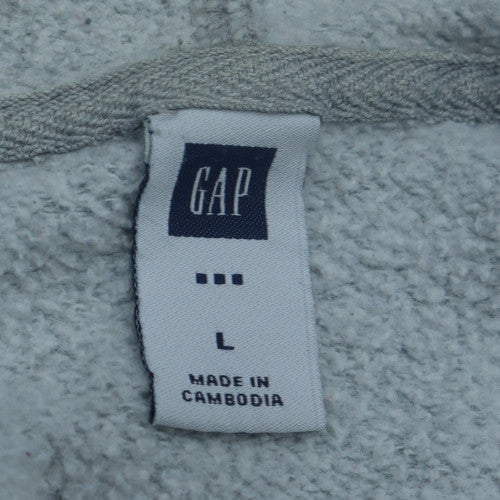 GAP Mens Grey Pullover Hoodie L Logo Design Cotton Blend