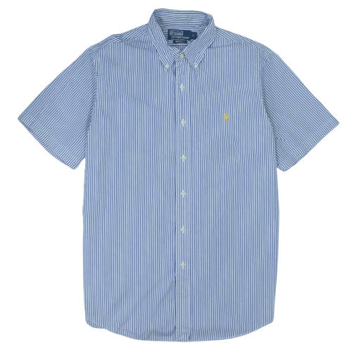 Ralph Lauren Men's Blue Striped Short Sleeve Button-Up Shirt L