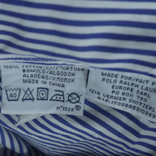 Ralph Lauren Men's Blue Striped Short Sleeve Button-Up Shirt L