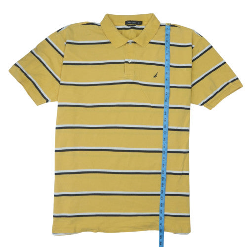 Nautica Men’s Yellow Striped 2XL Polo Shirt Cotton Collared Top