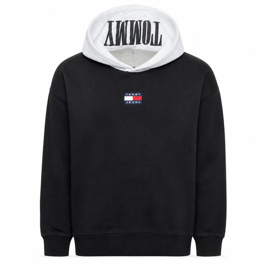 Tommy Jeans Men's Black & Grey Hoodie L Pullover Logo Cotton Blend
