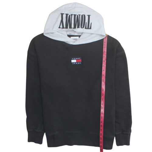 Tommy Jeans Men's Black & Grey Hoodie L Pullover Logo Cotton Blend