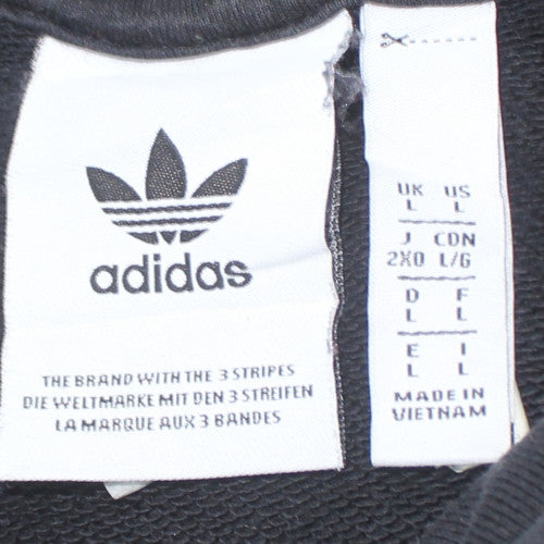Adidas Women Black Pullover Hoodie L Cotton Blend Hooded Sweatshirt