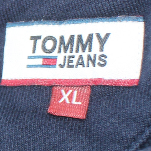 Tommy Jeans Men's Blue XL Pullover Hoodie Embroidered Logo