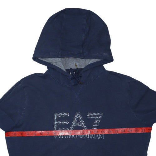 Emporio Armani EA7 Women's Blue Pullover Hoodie Size M Rhinestone Logo