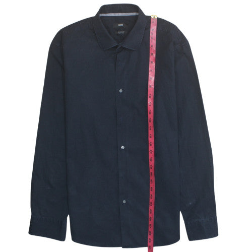 Hugo Boss Men's Blue Regular Fit Easy Iron Cotton Shirt Long Sleeve Size L