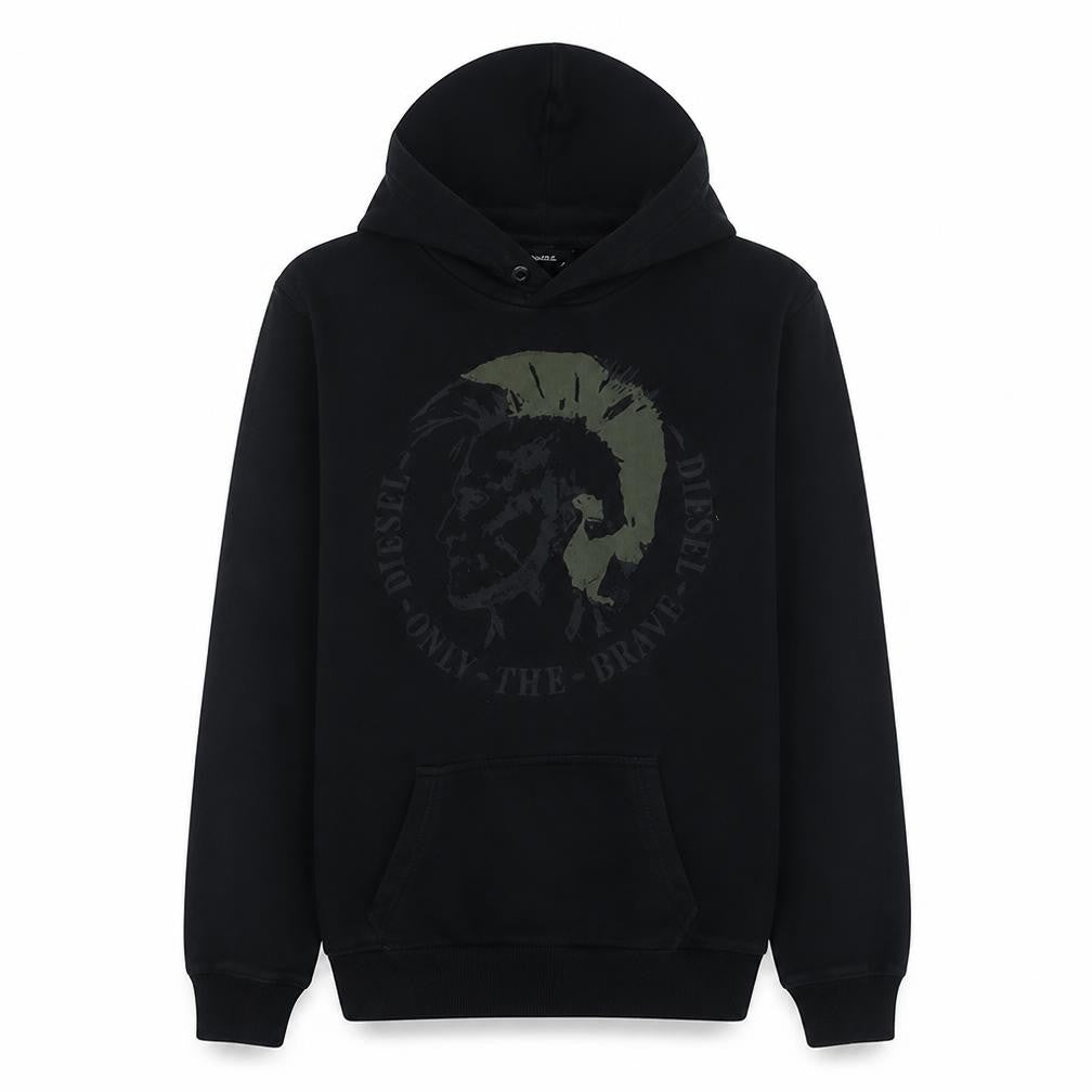 Diesel Mens Black XL Pullover Hoodie Graphic Print Cotton Sweatshirt