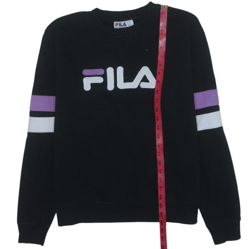 Fila Womens Black XL Pullover Sweatshirt Logo Crew Neck Cotton Blend