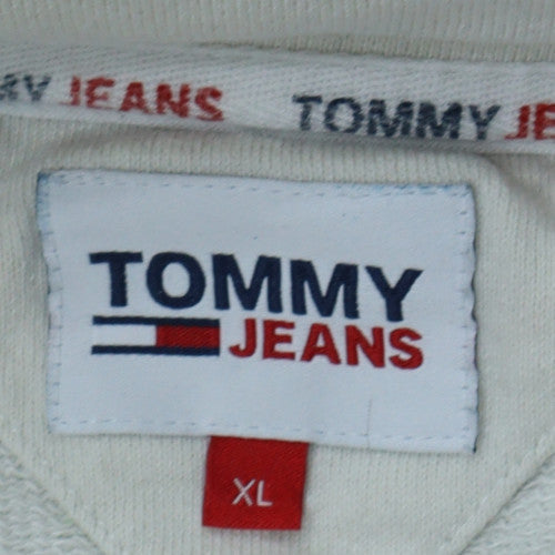 Tommy Jeans Men's White XL Pullover Hoodie with Graphic Print