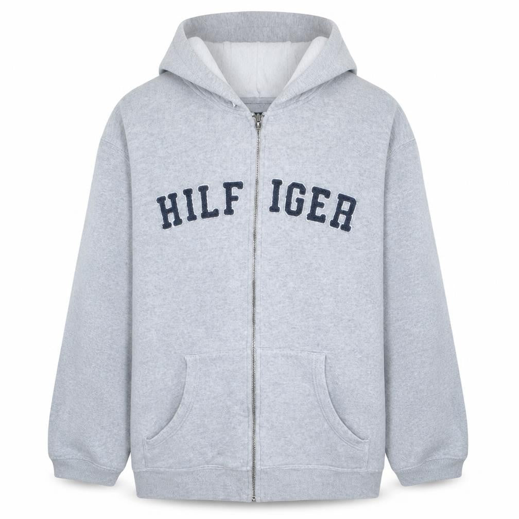 Tommy Hilfiger Mens Grey Full Zip Hoodie XXL Classic Logo