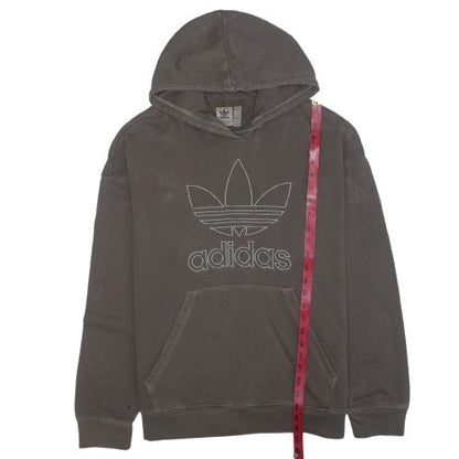Close-up detail of Adidas Women Grey Trefoil Logo Pullover Hoodie, size M