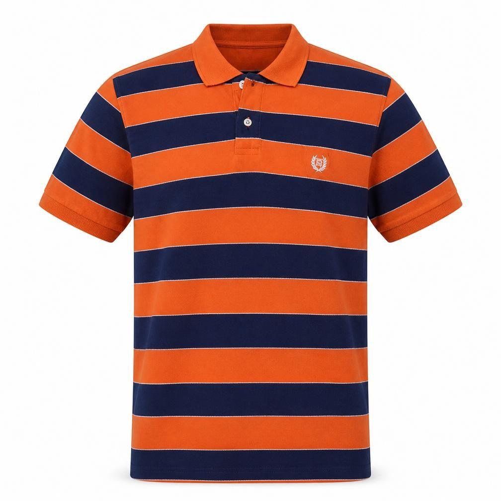 Chaps Men's Orange & Navy Striped Polo Shirt XL Cotton Classic Fit