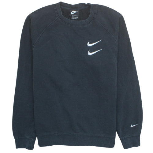 Nike Men's Black Large Crew Neck Cotton Sweatshirt with Logo
