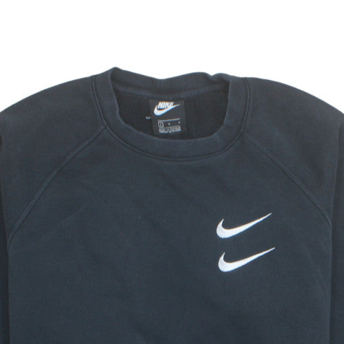 Nike Men's Black Large Crew Neck Cotton Sweatshirt with Logo