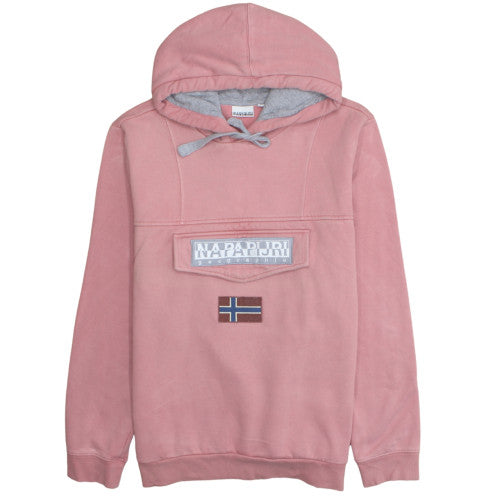 Napapijri Men’s Pink Pullover Hoodie 2XL Embroidered Logo Outdoor Style