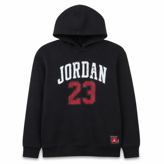 Front view of Jordan boys’ black hoodie xl 13-15 years graphic print pullover